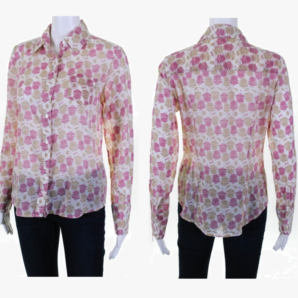 Pink Gold Beige Floral Long Sleeve Top Size S